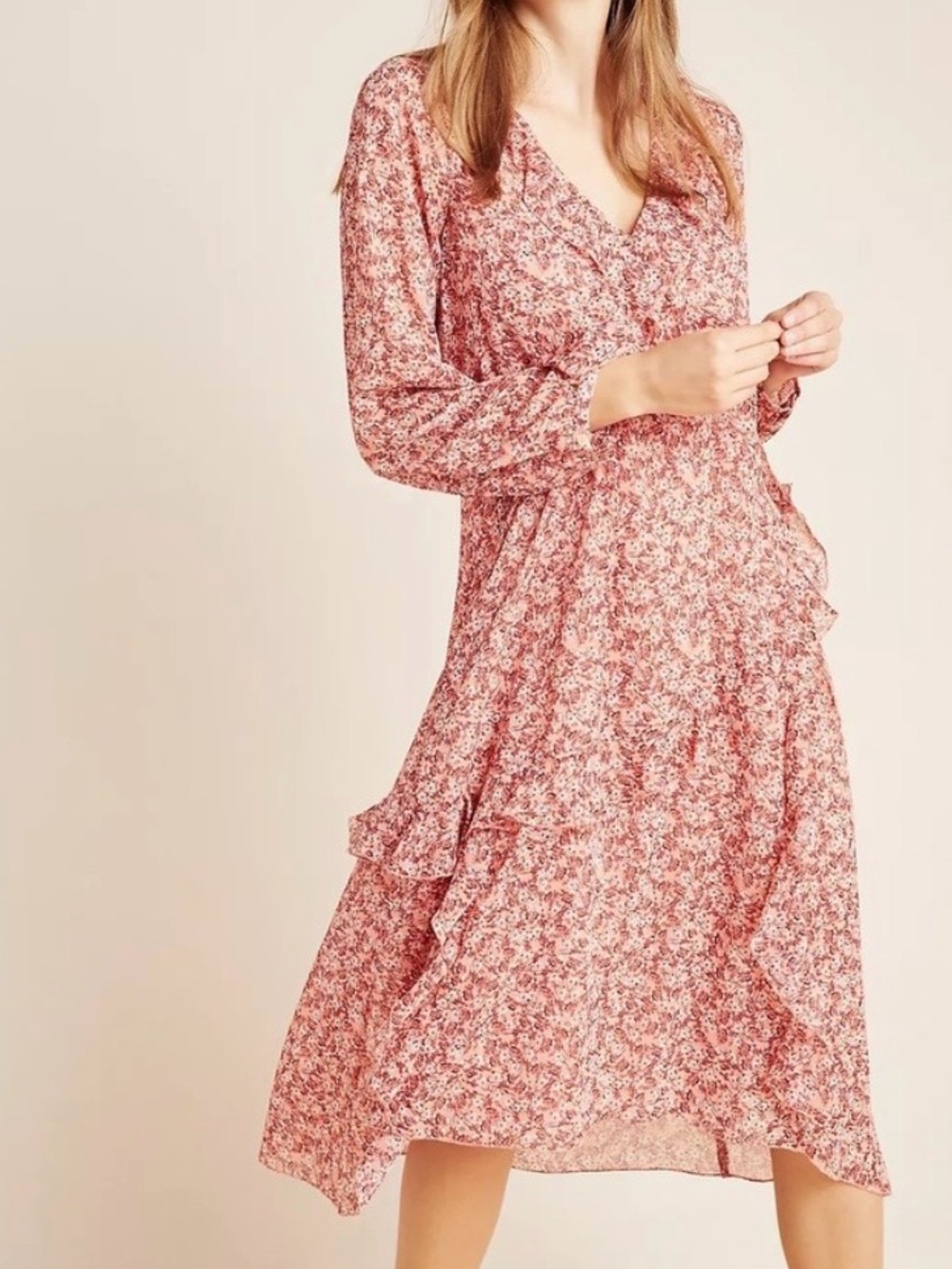 Maeve Anthropologie Sirena Ruffled Tiered Ditsy Floral Midi Dress Medium Cottage